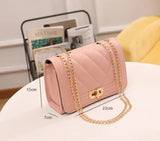 NNEDSZ Chic Quilted Crossbody Bag in Soft Pink with Gold Chain Strap