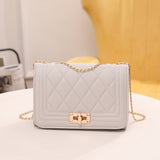 NNEDSZ Chic Quilted Crossbody Bag in Grey with Gold Chain Strap