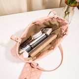 NNEDSZ Elegant Quilted Tote Bag with Matching Clutch in  Brown