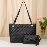 NNEDSZ Elegant Quilted Tote Bag with Matching Clutch in Black
