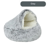 NNEDSZ Cozy Gray Plush Hooded Pet Bed - Ultra Soft Long Fur Cave Bed for Small Pets 40cm