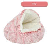 NNEDSZ Cozy Pink Plush Hooded Pet Bed - Ultra Soft Long Fur Cave Bed for Small Pets 50cm
