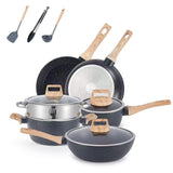 NNEDSZ YEJ 12-Piece Non-Stick Complete Cookware Set | Pots, Pans & Utensils  (Black)