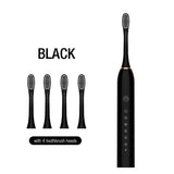 NNEDSZ X-3 Sonic Electric Toothbrush, 4 Replacement Brush Heads, and USB Charging Cable - Sleek Black Design