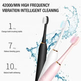NNEDSZ X-3 Sonic Electric Toothbrush, 4 Replacement Brush Heads, and USB Charging Cable - Sleek Black Design