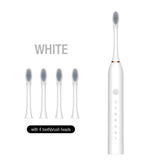 NNEDSZ X-3 Sonic Electric Toothbrush, 4 Replacement Brush Heads, and USB Charging Cable - Sleek White Design