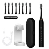 NNEDSZ X-3 Sonic Electric Toothbrush in Black, 8 Brush Heads, Travel Case, USB Charging, and Stand Included