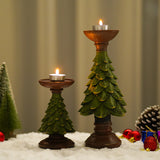 NNEDSZ Christmas Tree Candle Holder - Rustic Resin Pillar Stand, 12cm Festive Decoration