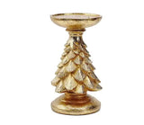 NNEDSZ Gold Christmas Tree Candle Holder - Elegant Resin Pillar Stand, 27.5cm Festive Decoration