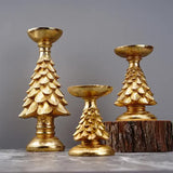 NNEDSZ Gold Christmas Tree Candle Holder - Elegant Resin Pillar Stand, 27.5cm Festive Decoration