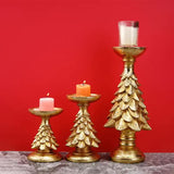 NNEDSZ Gold Christmas Tree Candle Holder - Elegant Resin Pillar Stand, 27.5cm Festive Decoration