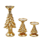 NNEDSZ Set of 3 Gold Christmas Tree Candle Holders - Festive Resin Pillar Stands, Elegant Holiday Decor