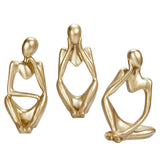 NNEDSZ Abstract Thinker Sculpture Set - Gold Resin Figurines, Modern Art Home Decor, Set of 3