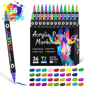 NNEDSZ 36-Pack Dual-Tip Acrylic Paint Markers - 72 Vibrant Colors, Waterproof & Quick-Dry for Art Projects