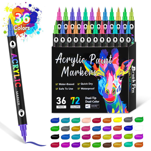 NNEDSZ 36-Pack Dual-Tip Acrylic Paint Markers - 72 Vibrant Colors, Waterproof & Quick-Dry for Art Projects