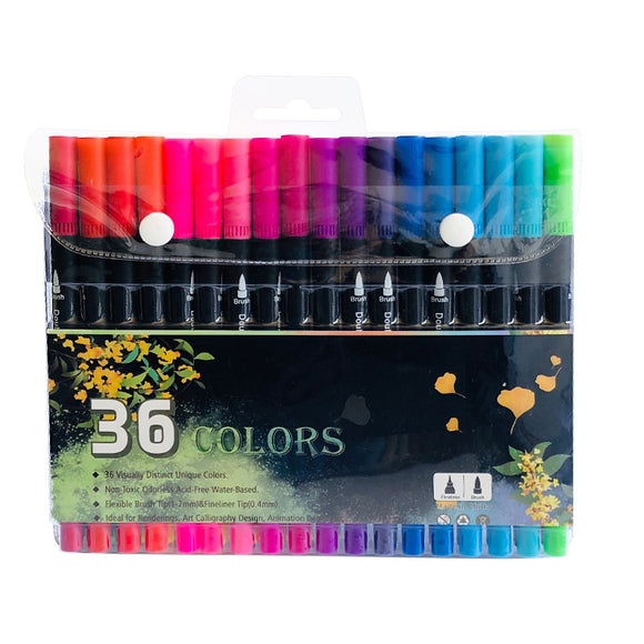 NNEDSZ 36-Color Dual-Head Brush and Fine Tip Marker Set - Vibrant Colors for Art and Craft Projects