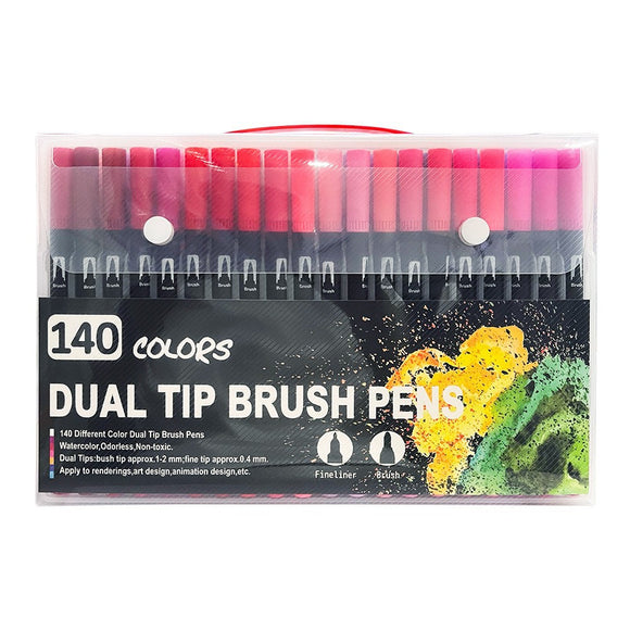 NNEDSZ 140-Color Dual-Head Brush and Fine Tip Marker Set - Vibrant Colors for Art and Craft Projects