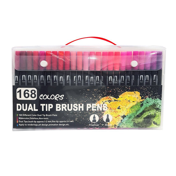 NNEDSZ 168-Color Dual-Head Brush and Fine Tip Marker Set - Vibrant Colors for Art and Craft Projects