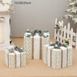 NNEDSZ YH99032 Set of 3 Decorative Christmas Gift Boxes with Pine Cones & Berries,without lights - Holiday Decor for Indoor Display (15/20/25cm)