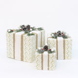 NNEDSZ YH99032 Set of 3 Decorative Christmas Gift Boxes with Pine Cones & Berries,without lights - Holiday Decor for Indoor Display (15/20/25cm)