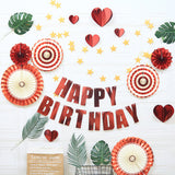 NNEDSZ Happy Birthday Party Decoration Set -  Fan Decorations, Hearts, Stars & Banner