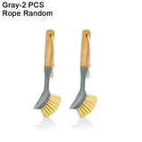 NNEDSZ Eco-Friendly Dish Scrub Brush Set - Gray 2 PCS, Natural Bamboo Handle with Durable Bristles, Random Rope Color