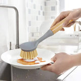 NNEDSZ Eco-Friendly Dish Scrub Brush Set - Gray 2 PCS, Natural Bamboo Handle with Durable Bristles, Random Rope Color