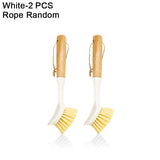 NNEDSZ Eco-Friendly Dish Scrub Brush Set - White 2 PCS, Natural Bamboo Handle with Durable Bristles, Random Rope Color