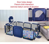 NNEDSZ Large Kids Playpen with Basketball Hoop & Soccer Goal - 74x50 inches Baby Safety Activity Center, Indoor & Outdoor Play Yard (Blue)