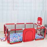 NNEDSZ Large Kids Playpen with Basketball Hoop & Soccer Goal - 74x50 inches Baby Safety Activity Center, Indoor & Outdoor Play Yard (Red)