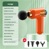 NNEDSZ LC002 Orange Portable Massage Gun - Deep Tissue Muscle Massager with 4 Heads and 9 Speed Settings
