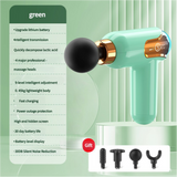 NNEDSZ LC002 Green Portable Massage Gun - Deep Tissue Muscle Massager with 4 Heads and 9 Speed Settings