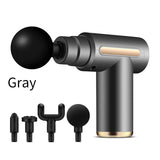 NNEDSZ Compact Gray Massage Gun - Deep Tissue Muscle Massager with 4 Interchangeable Heads