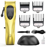 NNEDSZ WL-1670 Gold Professional Hair Clipper Set with Adjustable Guards - USB Rechargeable Trimmer with Charging Dock