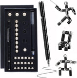 NNEDSZ Magnetic Fingertip Pen Building Toy Set - Multifunctional Black Magnet Pen with Creative Building Blocks and Replacement Refills