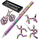 NNEDSZ (2 set) Magnetic Fingertip Pen Building Toy Set - Multifunctional Rainbow Magnet Pen with Creative Building Blocks and Replacement Refills