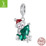 NNEDSZ Sterling Silver Santa Bear Pendant - Holiday Pendant with Green Christmas Tree and Santa Hat Design(weighs approximately 2.8g)