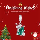 NNEDSZ Sterling Silver Santa Bear Pendant - Holiday Pendant with Green Christmas Tree and Santa Hat Design(weighs approximately 2.8g)