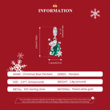 NNEDSZ Sterling Silver Santa Bear Pendant - Holiday Pendant with Green Christmas Tree and Santa Hat Design(weighs approximately 2.8g)