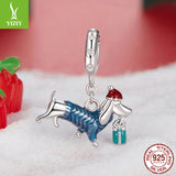 NNEDSZ Sterling Silver Dachshund Charm - Festive Christmas Pendant with Colorful  Accents(weighs approximately 2.2g)