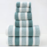 NNEDSZ Luxury Cotton Green Wide Stripe Towel Set - 6 Piece Set (2 Hand Towels, 2 Bath Towels, 2 Washcloths), Ultra Soft and Absorbent