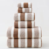 NNEDSZ Luxury Cotton Brown Wide Stripe Towel Set - 6 Piece Set (2 Hand Towels, 2 Bath Towels, 2 Washcloths), Ultra Soft and Absorbent