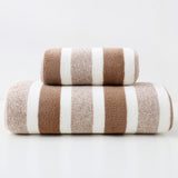 NNEDSZ Luxury Cotton Brown Wide Stripe Towel Set - 6 Piece Set (2 Hand Towels, 2 Bath Towels, 2 Washcloths), Ultra Soft and Absorbent
