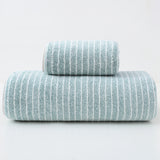NNEDSZ Luxury Cotton Striped Towel Set - 6 Piece Set (2 Hand Towels, 2 Bath Towels, 2 Washcloths), Ultra Soft and Absorbent  (Green)
