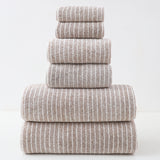 NNEDSZ Luxury Cotton Striped Towel Set - 6 Piece Set (2 Hand Towels, 2 Bath Towels, 2 Washcloths), Ultra Soft and Absorbent  (Brown)