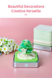 NNEDSZ Green Tree House Blossom 3D Paper Sculpture Night Light with Memo Pad, Silver Base - Elegant Gift Set for Home & Office