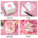 NNEDSZ Pink Tree House 3D Paper Sculpture Night Light with Notepad, Black Base - Elegant Gift Set for Home and Office