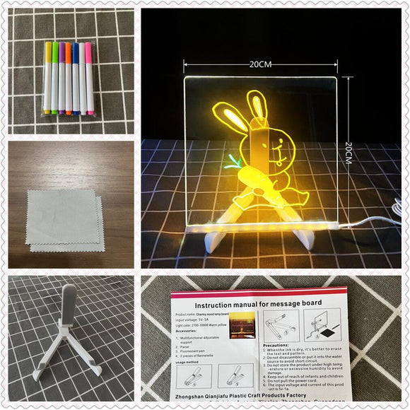 NNEDSZ 20*20 cm DIY Erasable Children's Drawing Board - LED Light Blackboard with Stand for Writing and Doodling