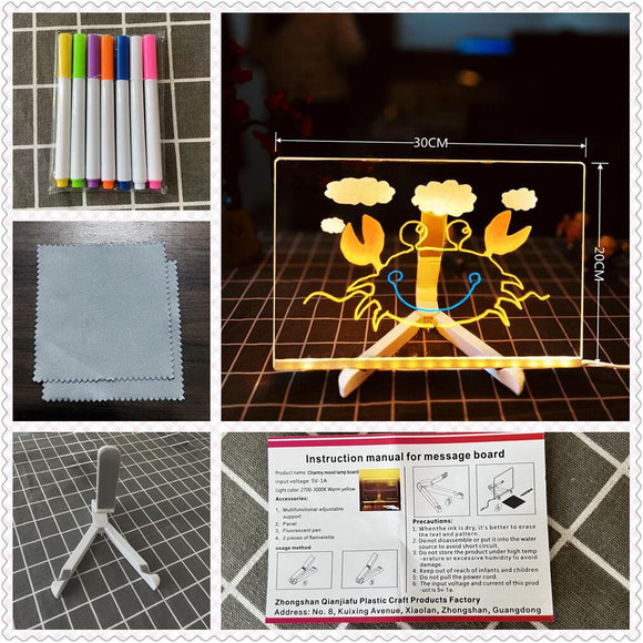 NNEDSZ 30*30cm DIY Erasable Children's Drawing Board - LED Light Blackboard with Stand for Writing and Doodling