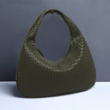 NNEDSZ Army Green Elegant Woven PU Leather Hobo Bag - Stylish Large-Capacity Shoulder Handbag for Women